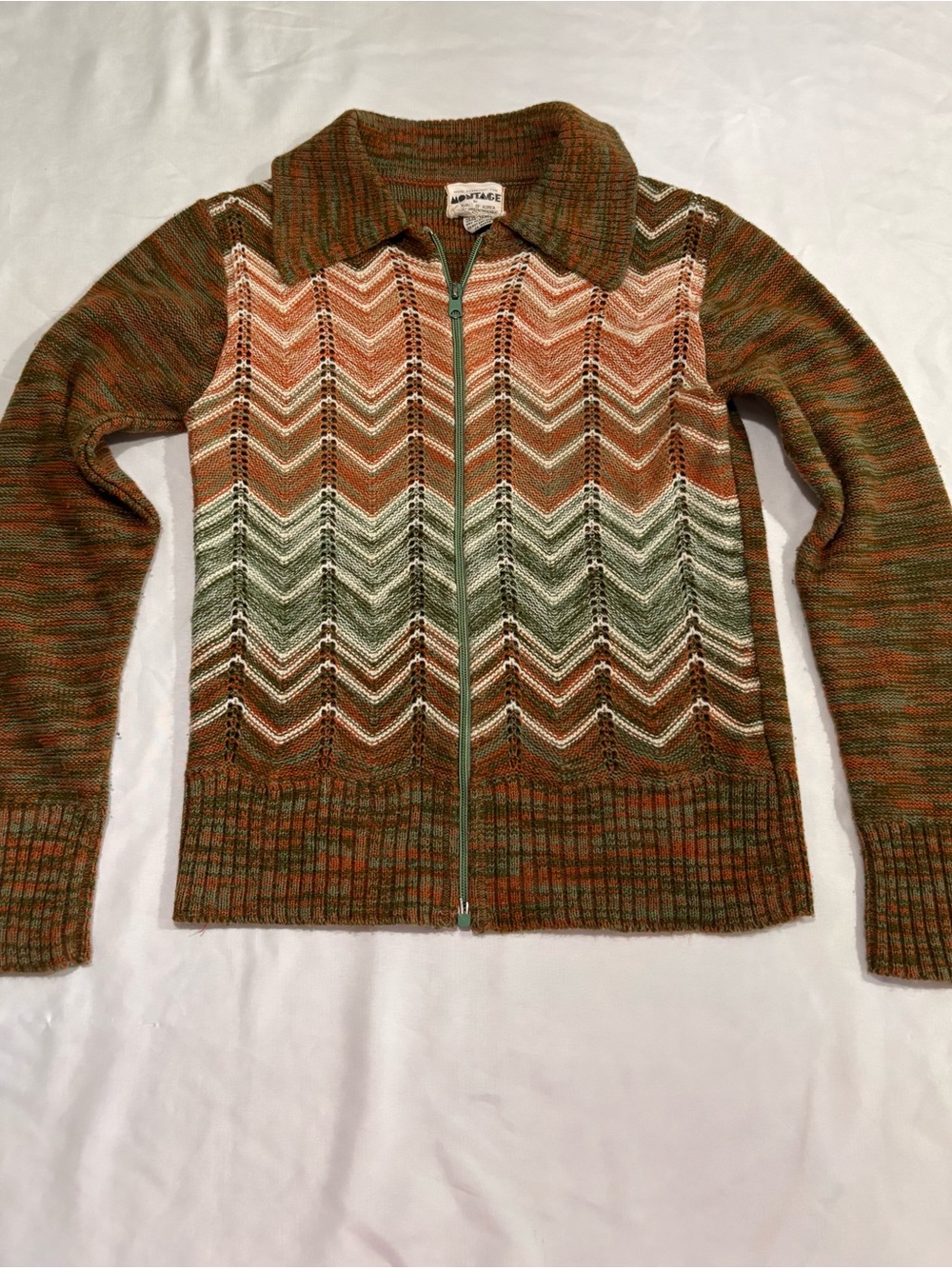 Montage Vintage Chevron Zip Knit Cardigan
